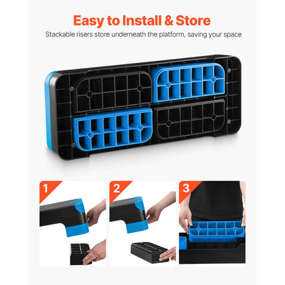 VEVOR Aerobic Exercise Step Platform Adjustable Workout Stepper 4 Riser Blue