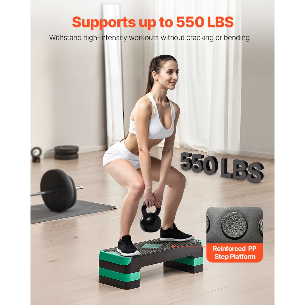 VEVOR Aerobic Exercise Step Platform Adjustable Workout Stepper 4 Riser Green