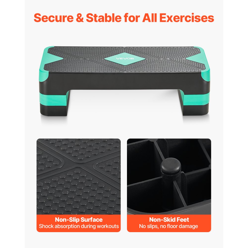 VEVOR Aerobic Exercise Step Platform Adjustable Workout Stepper 4 Riser Green