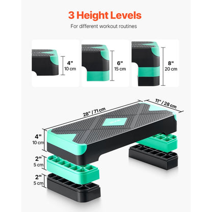 VEVOR Aerobic Exercise Step Platform Adjustable Workout Stepper 4 Riser Green