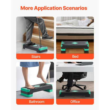 VEVOR Aerobic Exercise Step Platform Adjustable Workout Stepper 4 Riser Green