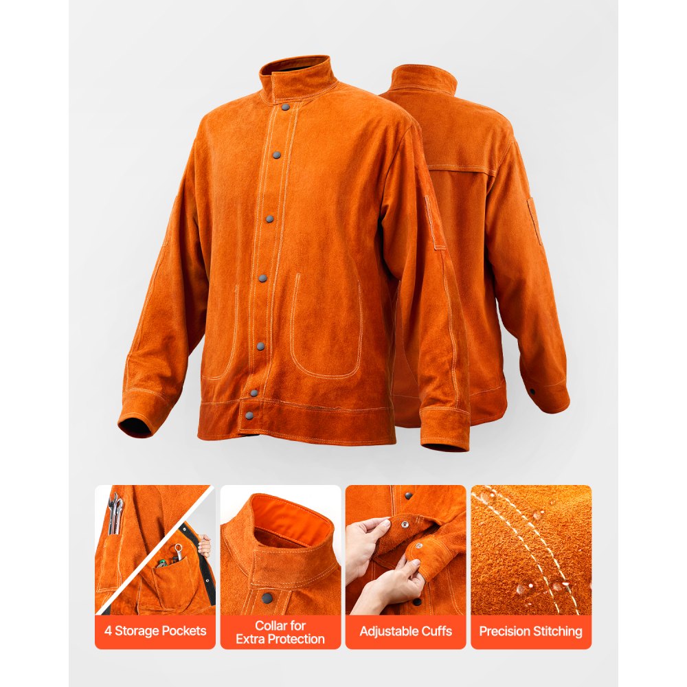 VEVOR Flame-Resistant Welding Jacket Heavy Duty Leather Welding Jacket M Size