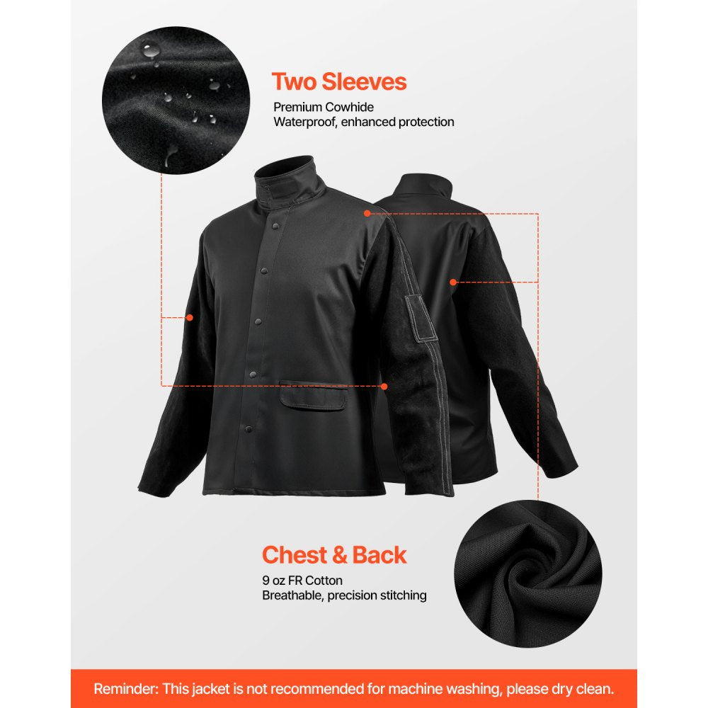 VEVOR FR Welding Jacket L Size Heavy Duty Cowhide Leather & 9oz FR Cotton