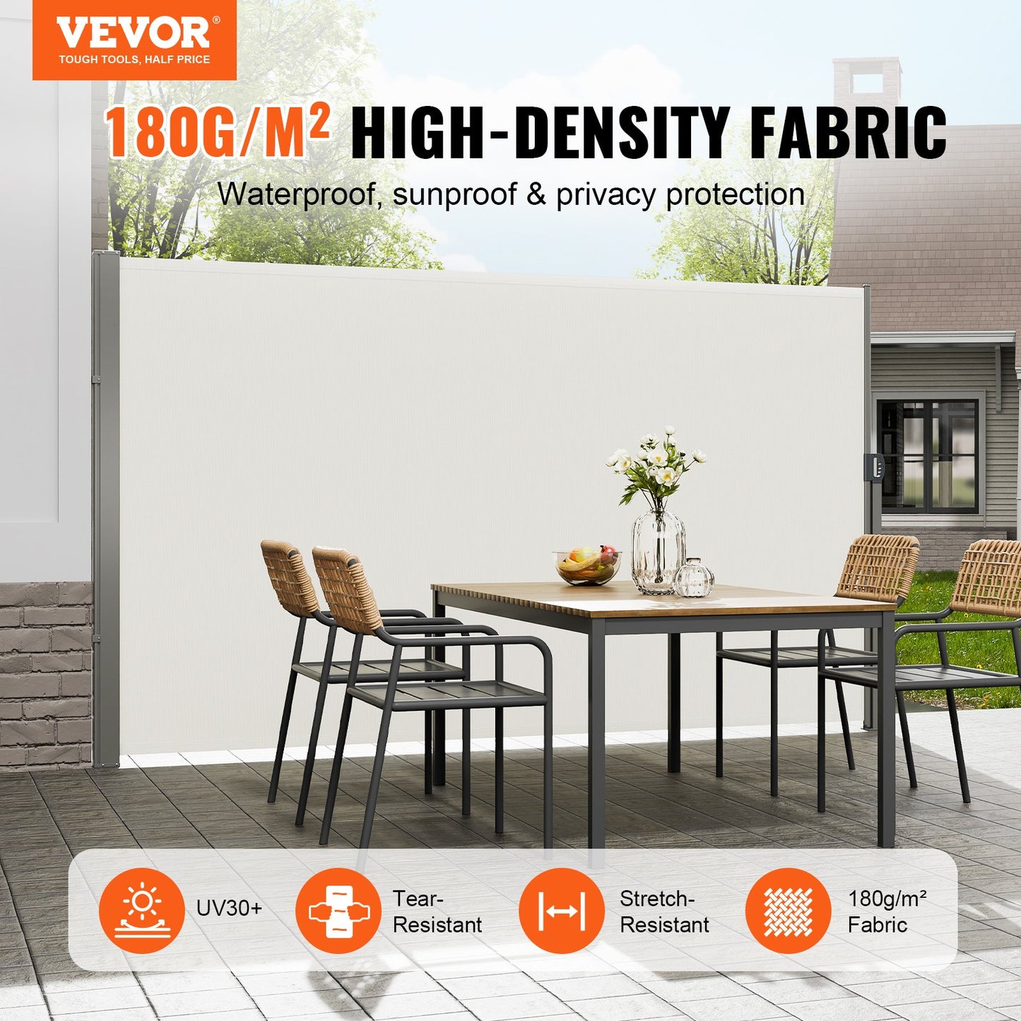 VEVOR Retractable Side Awning, 71''x 118'' Outdoor Privacy Screen, 180g Polyester