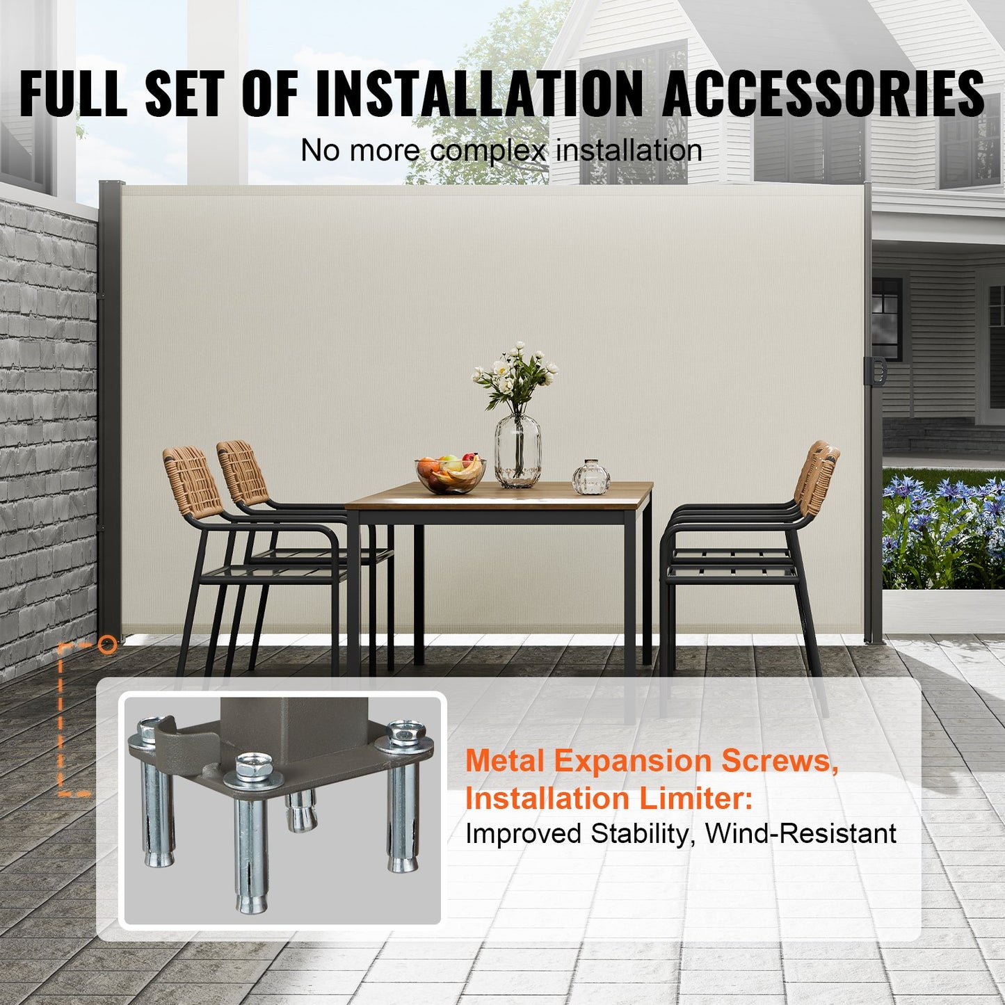 VEVOR Retractable Side Awning, 71''x 118'' Outdoor Privacy Screen, 180g Polyester
