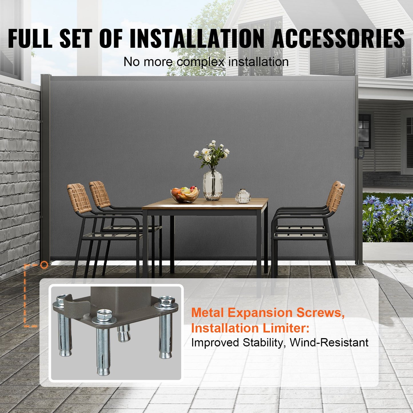 VEVOR Retractable Side Awning, 79''x 118'' Outdoor Privacy Screen, 180g Polyester