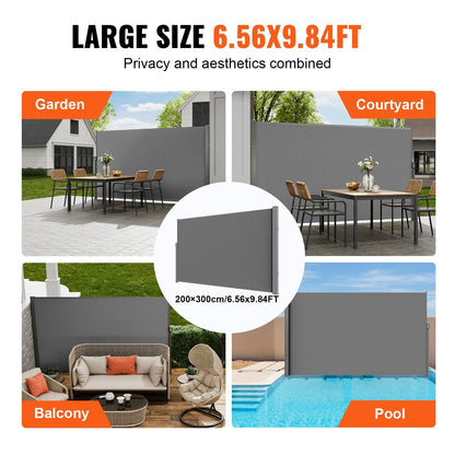 Outdoor Retractable Privacy Screen, 2x3m Polyester Awning, UV Resistant, Gray