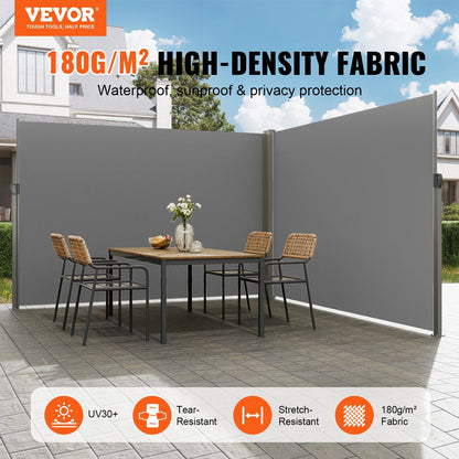 Retractable Outdoor Privacy Screen, 2x6 m Gray Polyester Wind & UV Protection