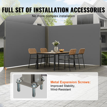 Retractable Outdoor Privacy Screen, 2x6 m Gray Polyester Wind & UV Protection