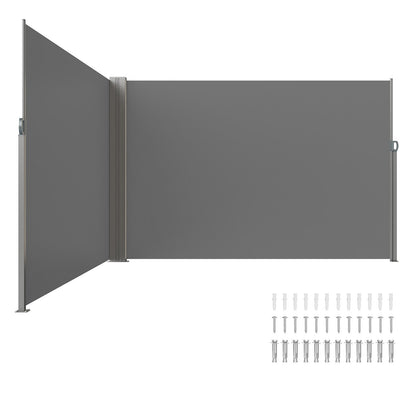 Retractable Outdoor Privacy Screen, 2x6 m Gray Polyester Wind & UV Protection