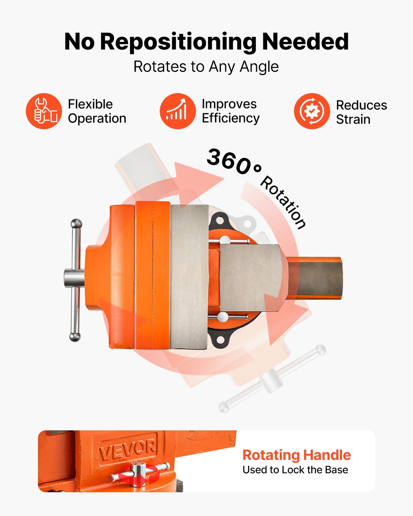 Heavy Duty Bench Vise, 203 mm Jaw Width, Multi-Purpose Ductile Iron Bench Vise with Anvil, 360-Degree Locking Swivel Base, 75 mm Throat Depth, 203 mm Max Jaw Opening, for Drilling, Pipe Cutting
