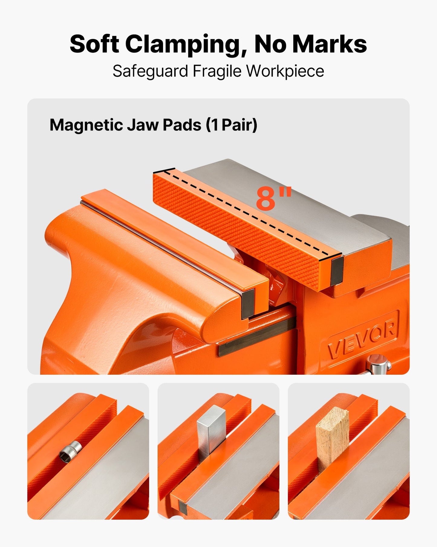 Heavy Duty Bench Vise, 203 mm Jaw Width, Multi-Purpose Ductile Iron Bench Vise with Anvil, 360-Degree Locking Swivel Base, 75 mm Throat Depth, 203 mm Max Jaw Opening, for Drilling, Pipe Cutting