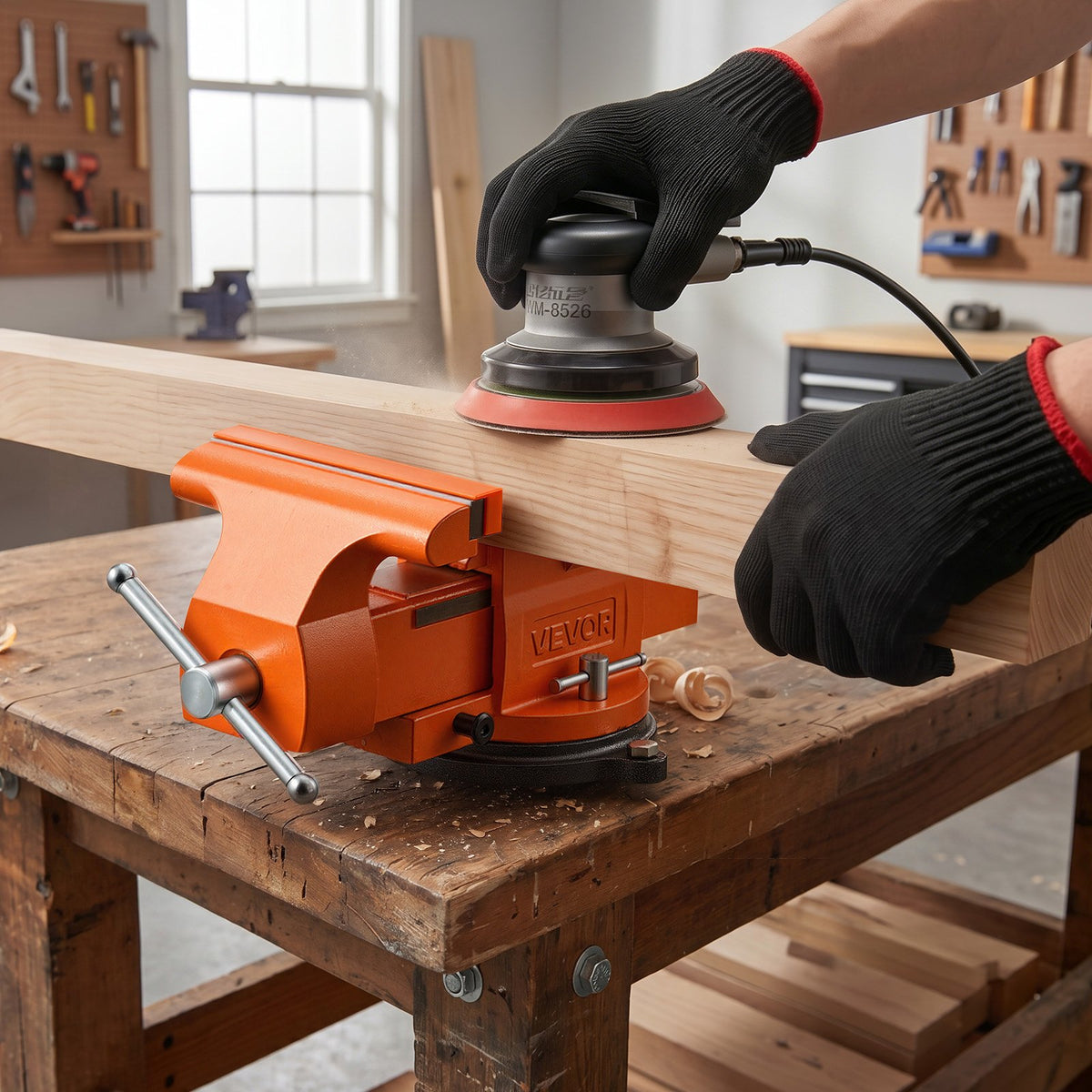 Heavy Duty Bench Vise, 203 mm Jaw Width, Multi-Purpose Ductile Iron Bench Vise with Anvil, 360-Degree Locking Swivel Base, 75 mm Throat Depth, 203 mm Max Jaw Opening, for Drilling, Pipe Cutting