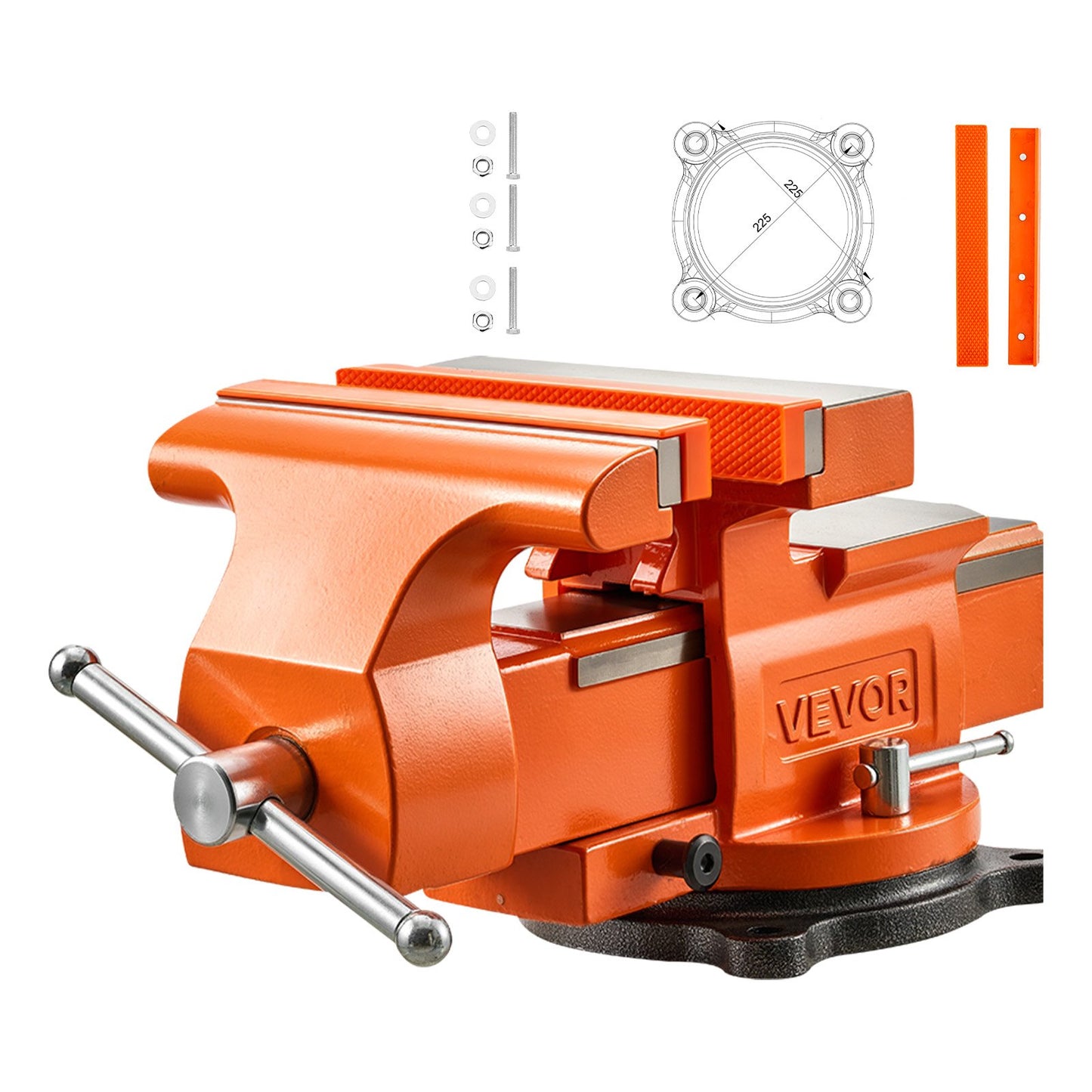 Heavy Duty Bench Vise, 203 mm Jaw Width, Multi-Purpose Ductile Iron Bench Vise with Anvil, 360-Degree Locking Swivel Base, 75 mm Throat Depth, 203 mm Max Jaw Opening, for Drilling, Pipe Cutting