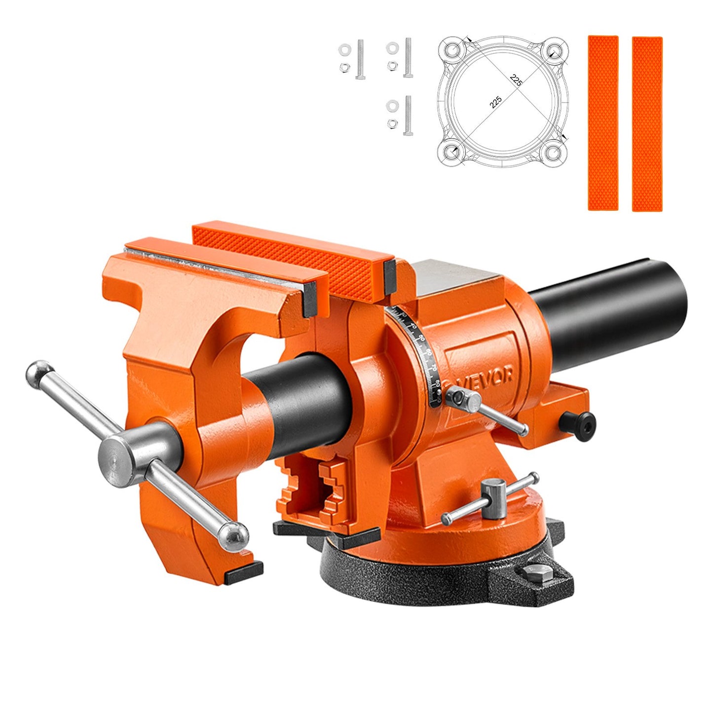 Heavy Duty Bench Vise, 150 mm Jaw Width, Double Swivel Rotating Multi-Purpose Bench Vise, with 360° Locking Swivel Base Head, 71 mm Throat Depth, 155mm Max Jaw Opening, for Drilling Pipe Cutting