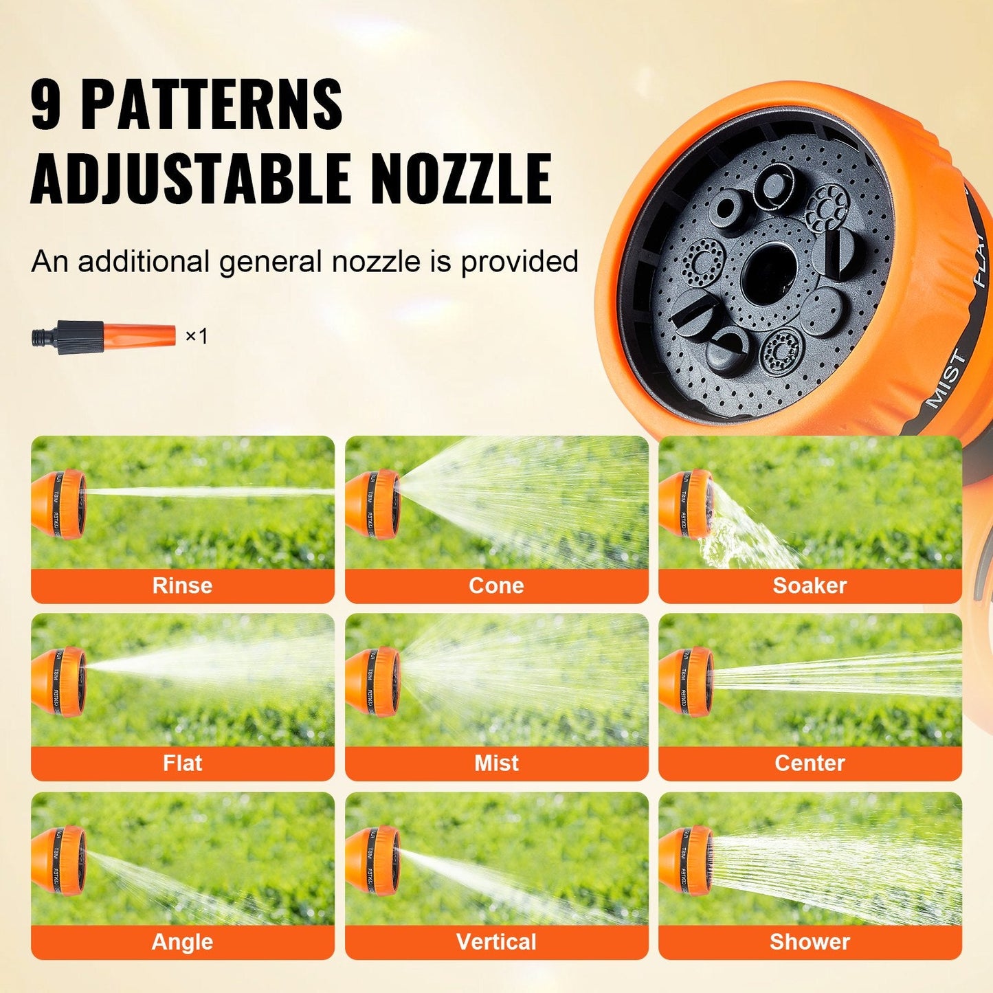 Retractable 25m Hose Reel, Wall-Mounted with 180° Swivel & 9-Pattern Nozzle