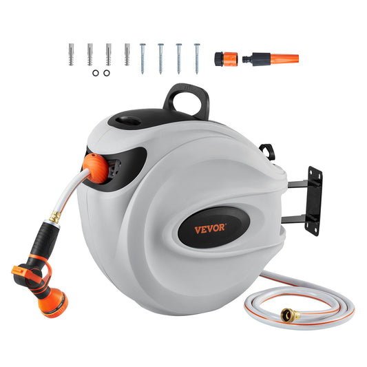 VEVOR Retractable Hose Reel, 84 ft x 5/8 inch, 180° Swivel Bracket Wall-Mounted,