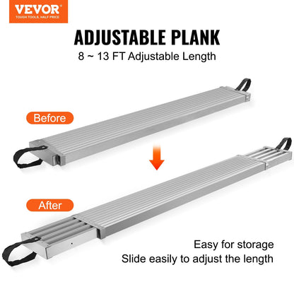 Telescoping Aluminum Work Plank, 2.4-4m, 227kg Capacity, 317.5mm Width