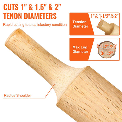 Log Furniture Tenon Cutter Kit, 25.4mm/38mm/50.8mm, Dual Curved Blades, DIY Tool