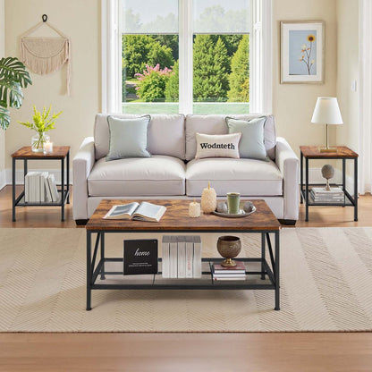 3 Pieces Living Room Table Sets 105 cm Coffee Table with 2 End Tables
