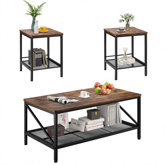 3 Pieces Living Room Table Sets 105 cm Coffee Table with 2 End Tables
