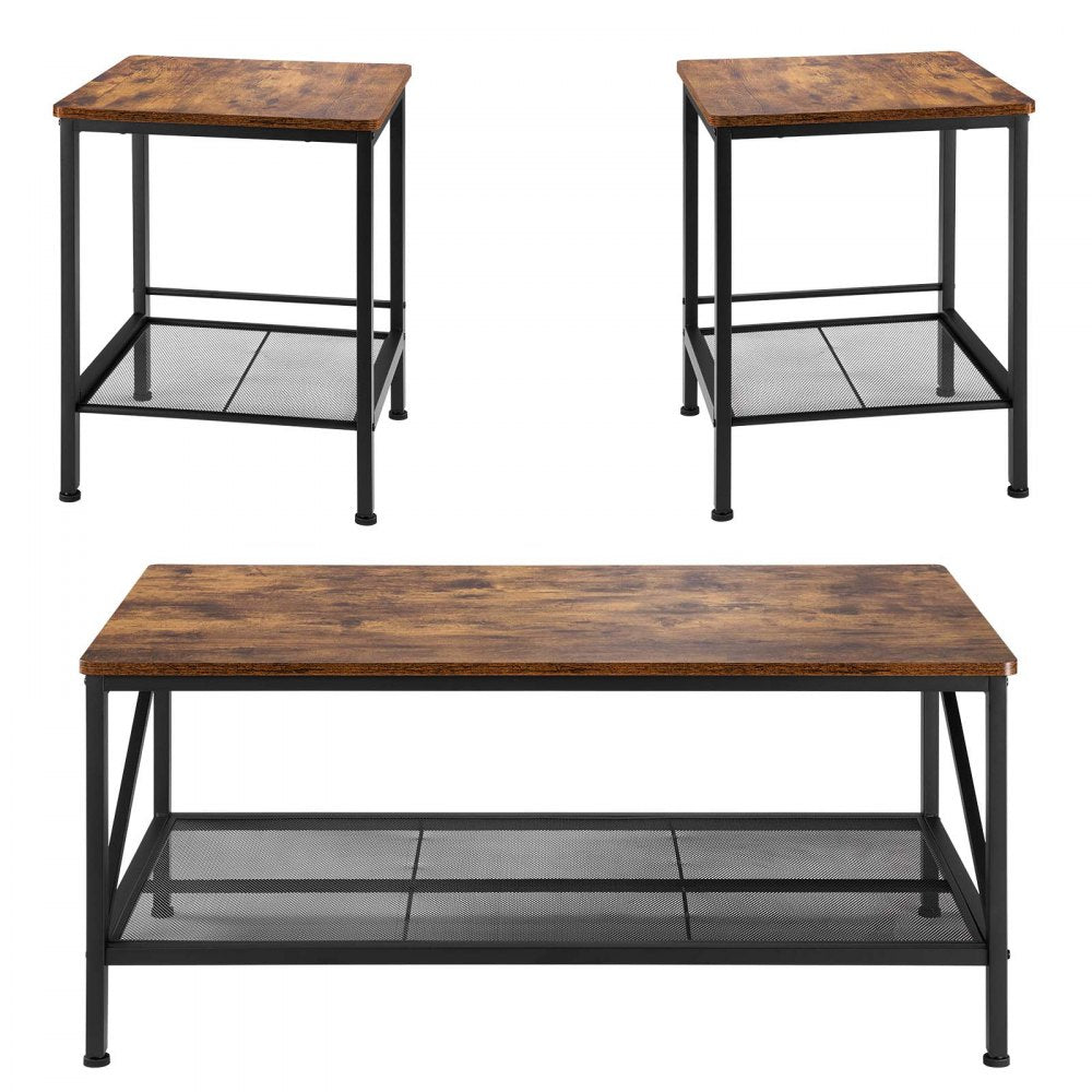 3 Pieces Living Room Table Sets 105 cm Coffee Table with 2 End Tables