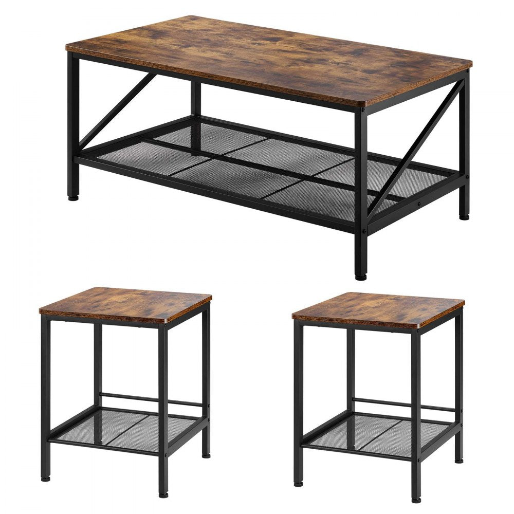 3 Pieces Living Room Table Sets 105 cm Coffee Table with 2 End Tables
