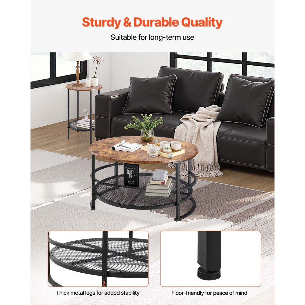 3 Pieces Round Coffee Table Set 80 cm with 2 End Tables for Living Room