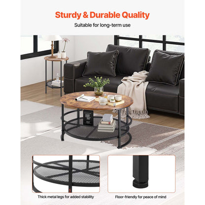 3 Pieces Round Coffee Table Set 80 cm with 2 End Tables for Living Room