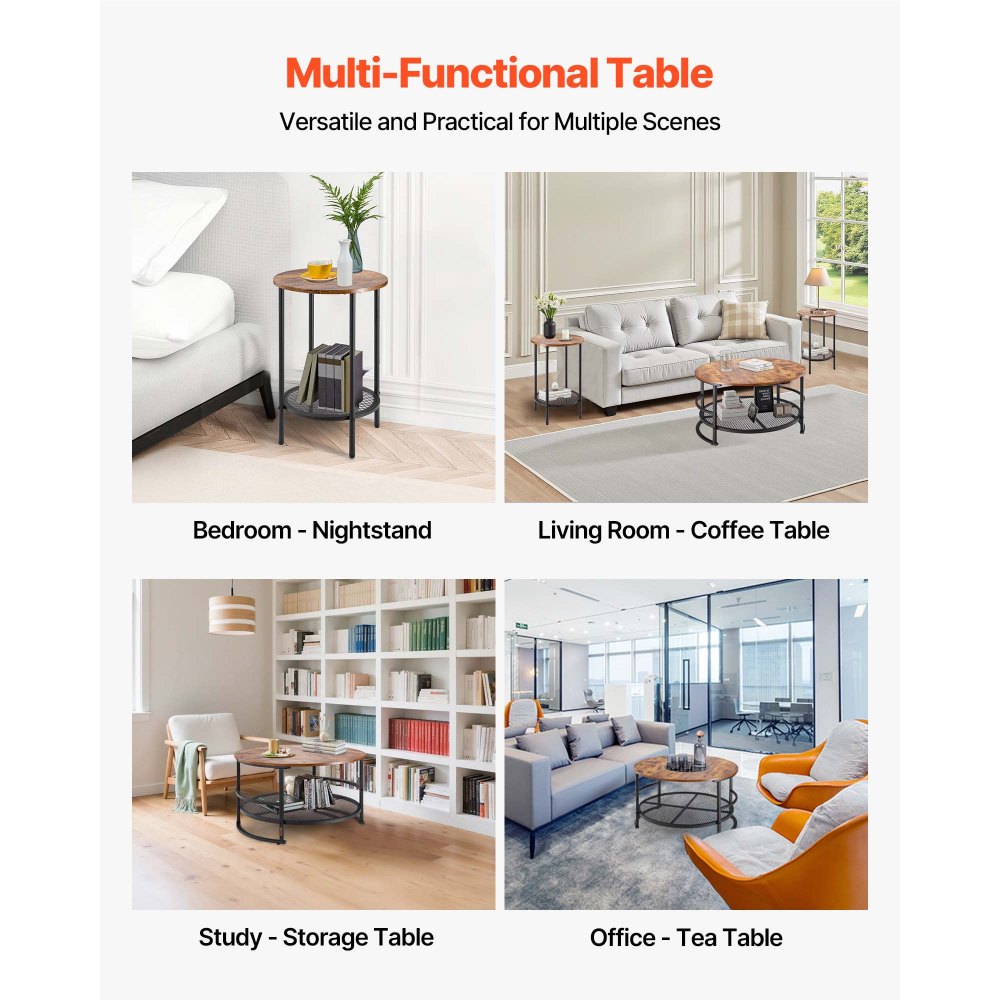 3 Pieces Round Coffee Table Set 80 cm with 2 End Tables for Living Room