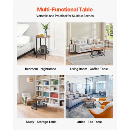 3 Pieces Round Coffee Table Set 80 cm with 2 End Tables for Living Room