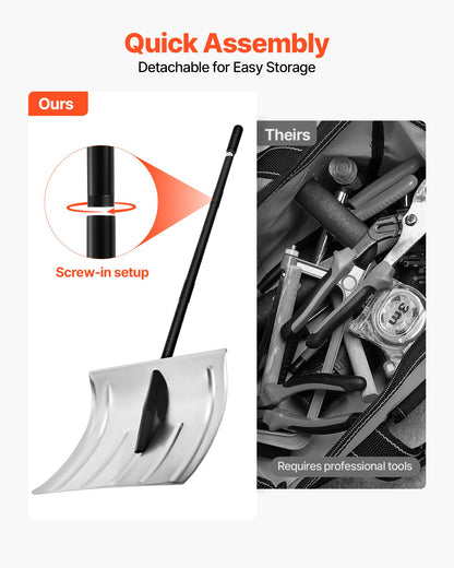 Snow Shovel for Driveway, 40cm Wide Aluminum Alloy Snow Shovel, Non Slip Grip, Large Capacity Snowplow Shovels, Detachable & Lightweight Snows Removal Tool for Garden Car Camping Outdoors