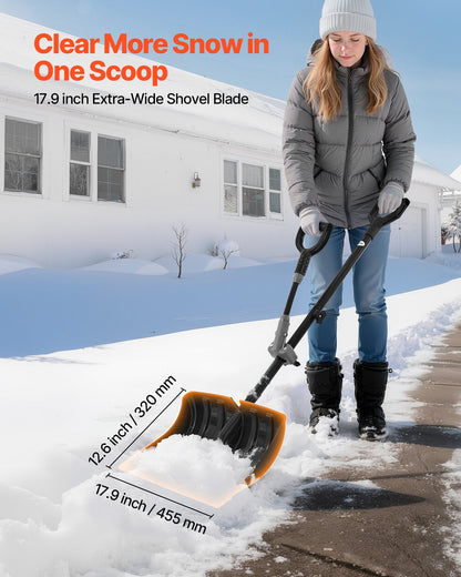 Snow Shovel for Driveway, 45.5cm Wide Snow Shovel with Assist D-shaped Handles, Non Slip Grip, Large Capacity Snowplow Shovels, Lightweight Snows Removal Tool for Garden Car Camping Outdoors