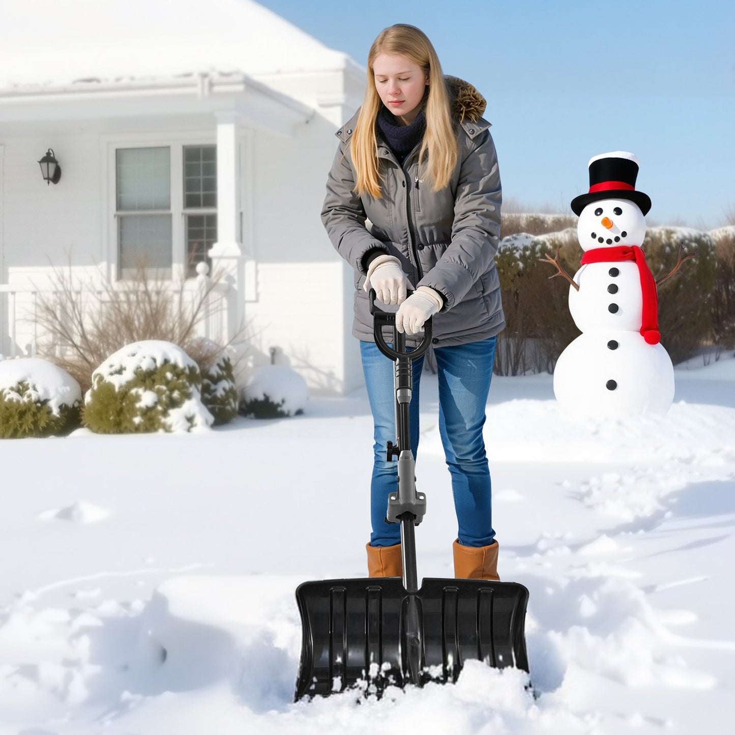 Snow Shovel for Driveway, 45.5cm Wide Snow Shovel with Assist D-shaped Handles, Non Slip Grip, Large Capacity Snowplow Shovels, Lightweight Snows Removal Tool for Garden Car Camping Outdoors