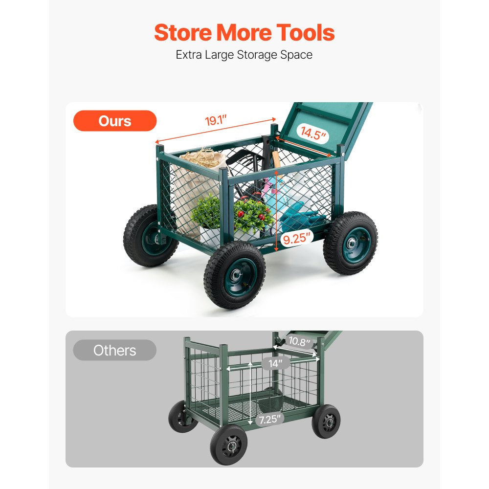 Rolling Garden Seat with Wheels 181kg Heavy Duty Garden Cart with Storage