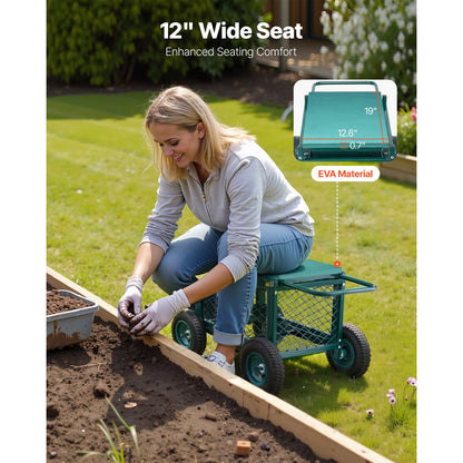 Rolling Garden Seat with Wheels 181kg Heavy Duty Garden Cart with Storage