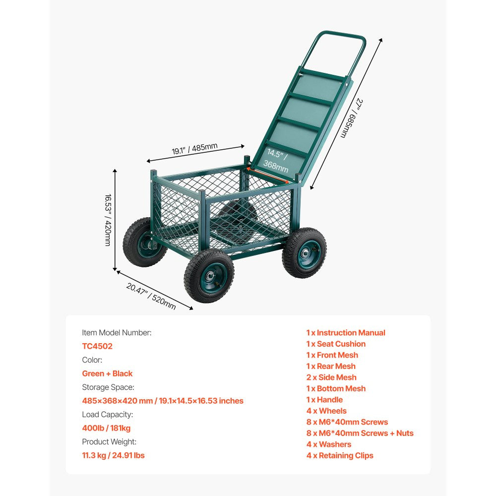 Rolling Garden Seat with Wheels 181kg Heavy Duty Garden Cart with Storage