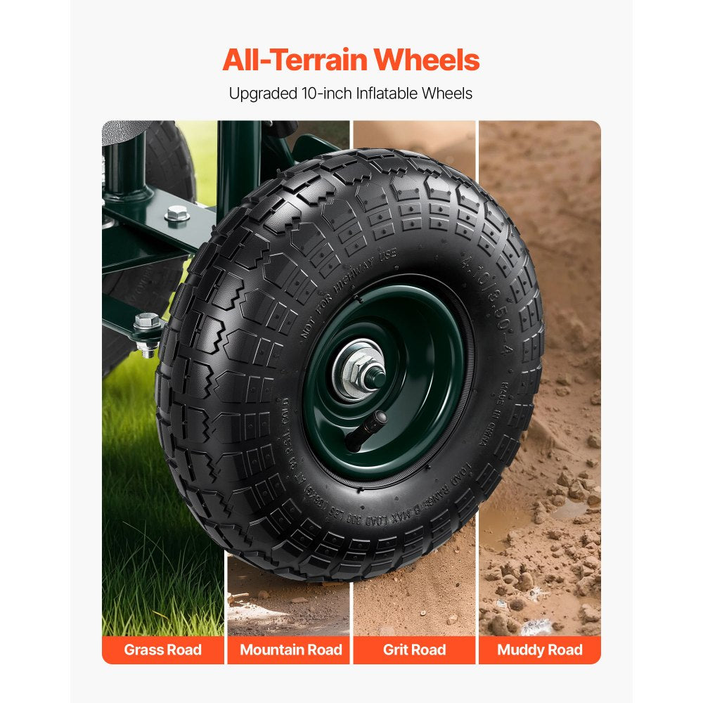 Rolling Garden Cart with Swivel Seat Wheels Extendable Handle Storage Box