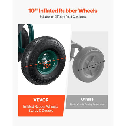 Rolling Garden Cart with Swivel Seat All-Terrain Wheels Tool Tray 136kg