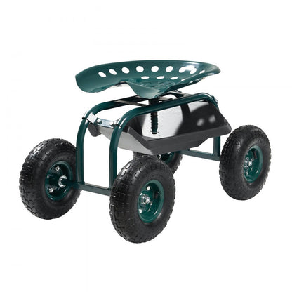 Rolling Garden Cart with Swivel Seat All-Terrain Wheels Tool Tray 136kg