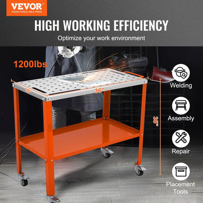 Portable Steel Welding Workbench with Lockable Wheels, 91.4 x 45.7 cm, 544 kg Capacity
