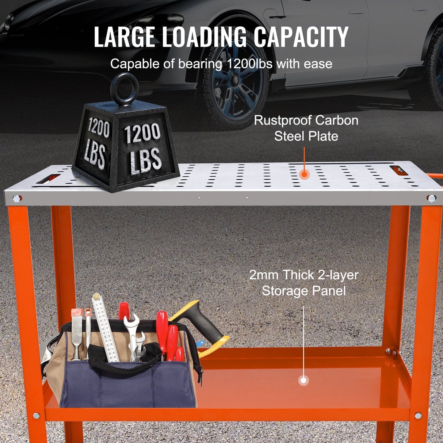 Portable Steel Welding Workbench with Lockable Wheels, 91.4 x 45.7 cm, 544 kg Capacity