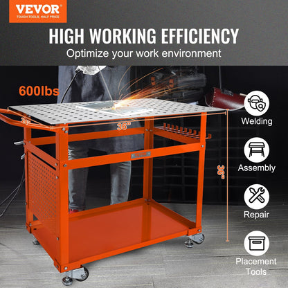 Portable Steel Welding Workbench with Storage & Hooks, 91.4 x 61 cm, 272 kg Capacity