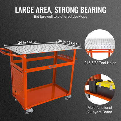 VEVOR Welding Table 36'' x 24'', 600lbs Load Capacity Steel Welding Workbench Table