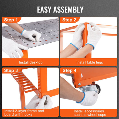 Portable Steel Welding Workbench with Storage & Hooks, 91.4 x 61 cm, 272 kg Capacity