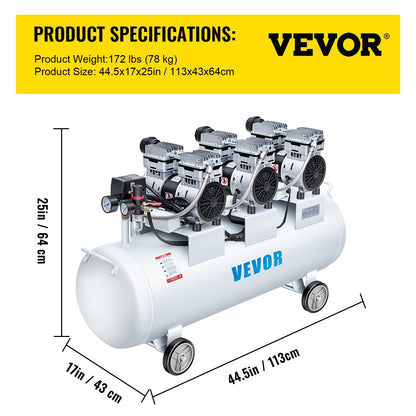 Ultra Silent 100L Oil-Free Air Compressor, 3HP, 78kg - Low Noise & Portable