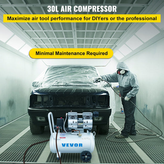 0.75HP Oil-Free Silent Air Compressor, 30L Tank, 22.5 kg, White