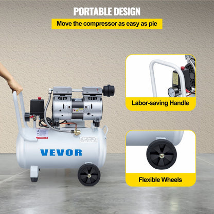 0.75HP Oil-Free Silent Air Compressor, 30L Tank, 22.5 kg, White