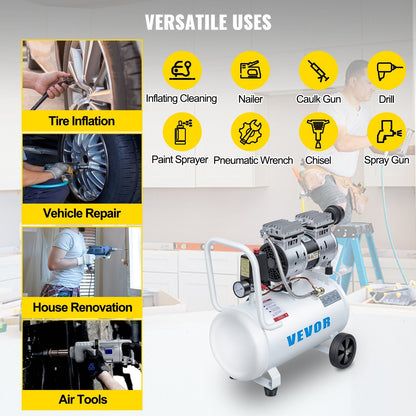 0.75HP Oil-Free Silent Air Compressor, 30L Tank, 22.5 kg, White