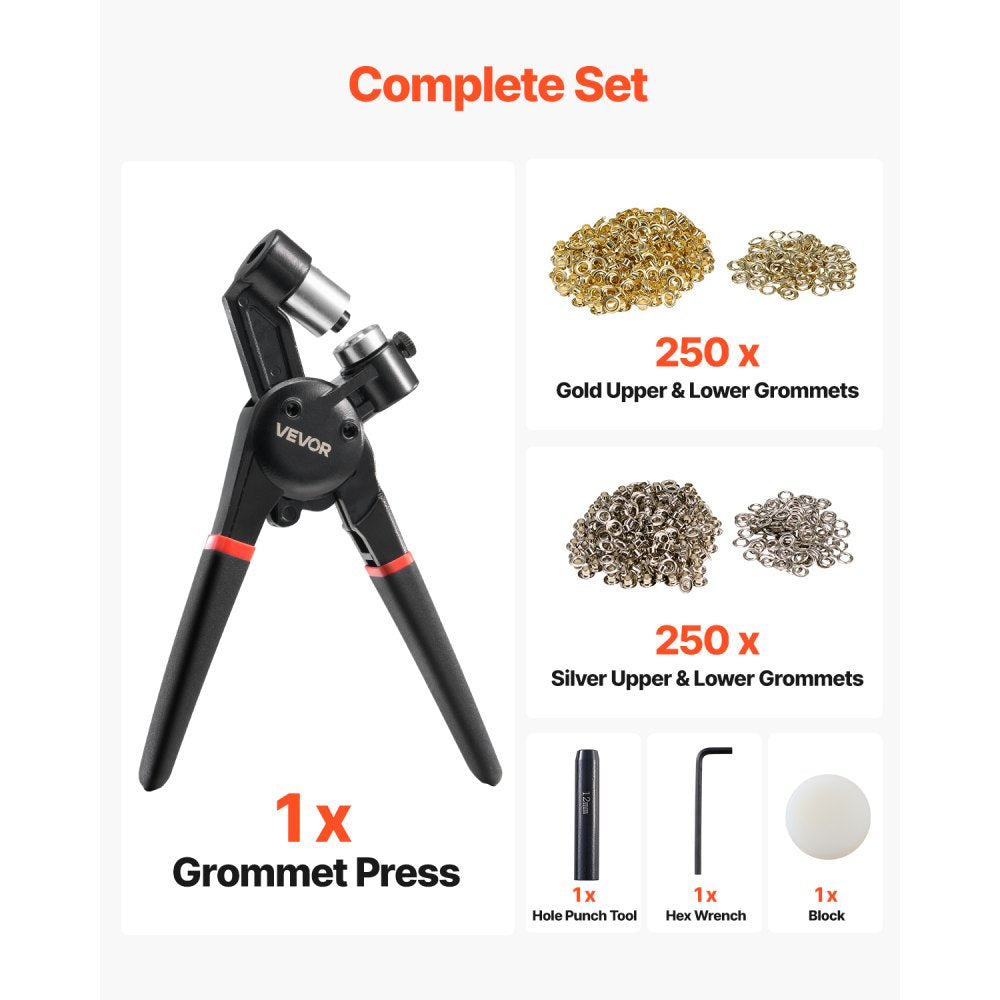 Grommet Tool Kit 500 PCS 12 mm Metal Eyelets Grommets in Gold and Silver